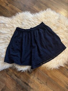 Aerie Navy Blue Lace Trim Flowy Shorts Boho Elastic Waist Small